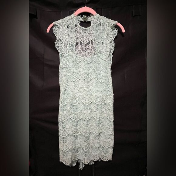 Free People Lace Mini Dress in Mint Green - Picture 1 of 4